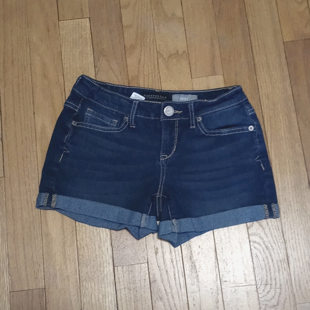 AEROPOSTALE MIDI ROLL CUFF JEAN SHORTS 0 LOW RISE